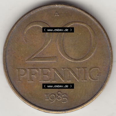Münzen Deutschland DDR 1969-1990, 20 Pfennig 1983 (Stück 2), DDR-Telefonmünze. Rückseite einer 20 Pfennig Münze / Umlaufmünze... Sammlung
