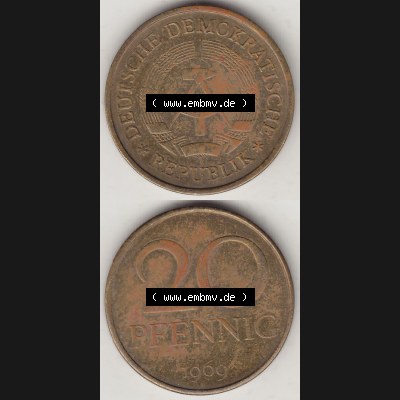 Münzen Deutschland DDR 1969-1990, 20 Pfennig 1969-1, DDR-Telefonmünze. Vorderseite und Rückseite Vertikal Untereinander, passend für Mobile-Geräte,... Sammlung