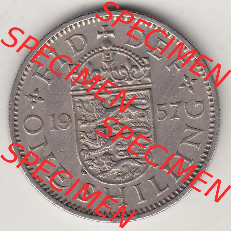 Münzen Großbritannien Eurovorläufer, Umlaufmünze vor Euroeinführung 1954-1970, 1 Schilling - Shilling, 1957-2 Wappen mit drei Löwen. Rückseite... Sammlung