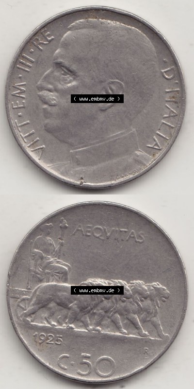 Münzen Italien / Italia Eurovorläufer, Umlaufmünze vor Euroeinführung 1919-1935, 50 Centesimi, Cent Viktor Emanuel III. ,... Sammlung
