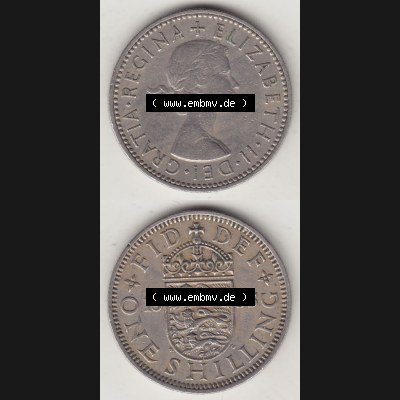Münzen Großbritannien Eurovorläufer, Umlaufmünze vor Euroeinführung 1954-1970, 1 Schilling - Shilling, 1955-1 Wappen mit drei Löwen. Vorderseite... Sammlung