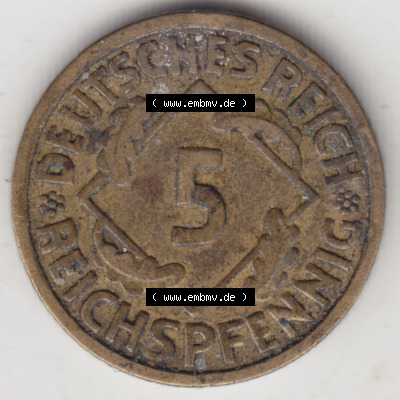 Münzen Deutschland 1918-1932 Weimarer Republik 1924-1936, 5 Reichspfennig F, 1925 (1) Sammlung