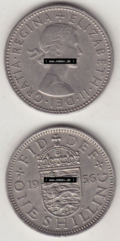 Münzen Großbritannien Eurovorläufer, Umlaufmünze vor Euroeinführung 1954-1970, 1 Schilling - One Shilling, 1956 (Stück 1)... Sammlung