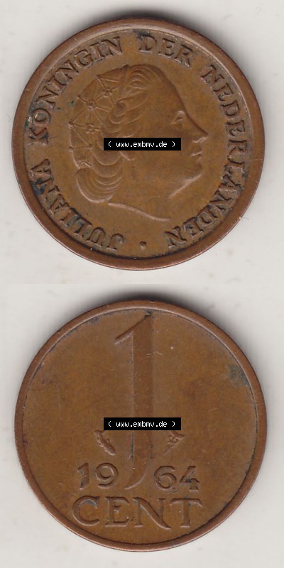 Münzen Niederlande / Netherlands Eurovorläufer, Umlaufmünze vor Euroeinführung 1950-1980, 1 Cent 1964 (4) Sammlung