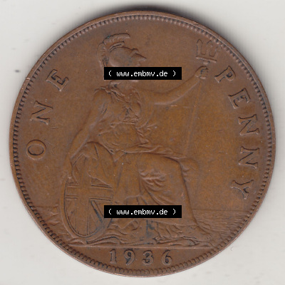 Münzen Großbritannien Eurovorläufer, Umlaufmünze vor Euroeinführung 1928-1936, 1 One Penny, 1936 (Stück 1), George V. BM... Sammlung