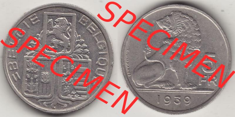 Alte Münzen KMS Belgien, Kursmünzensatz - Zusammenstellung 1938-1940, mit Münze 1938-1939, 5 Franken, FR, Francs, BELGIE - BELGIQUE 1939-1. Vorderseite... Sammlung