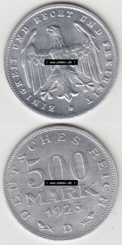 Münzen Deutschland 1918-1932 Weimarer Republik 1923-1923, 500 Mark D, 1923 (4) Sammlung