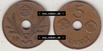 Alte Münzen Finnland, inoffizieller privater Kursmünzensatz / KMS - Zusammenstellung, mit Münze 1941-1943, 5 Penny, Penniä,... Sammlung