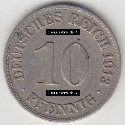 Münzen Deutschland 1871-1918 Kaiserreich 1890-1916, 10 Pfennig A, 1913 II (1) Sammlung