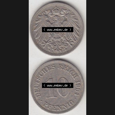 Münzen Deutschland 1871-1918 Kaiserreich 1890-1916, 10 Pfennig D, 1904 (4) Sammlung