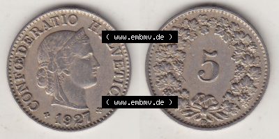 Münzen Schweiz Eurovorläufer, Umlaufmünze 1879-1980, 5 Rappen 1927 Helvetica (3) Sammlung