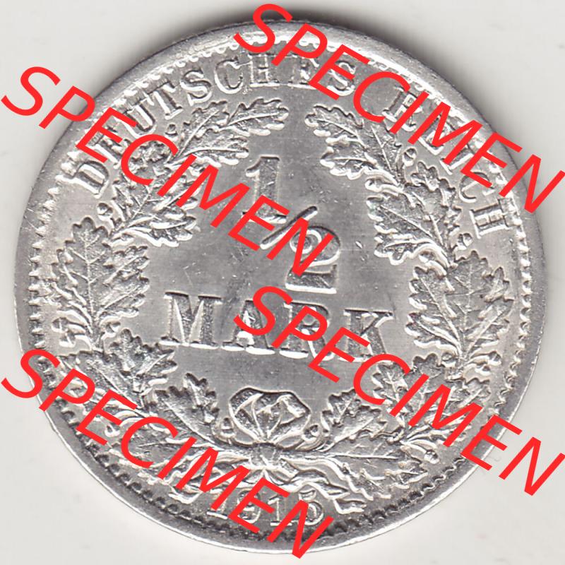 Münzen Deutschland 1871-1918 Kaiserreich Silbermünze 1905-1919, 1/2 Mark A 1915. Rückseite einer Münze aus dem Deutschen Kaiserreich in Europa als Digitales Bild /... Sammlung