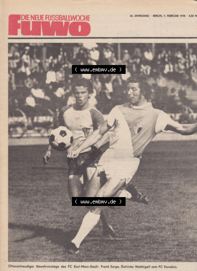 Fußball in der DDR, FUWO - Fußballwoche Zeitung 1978, Nr. 6, vom 7. Februar, Erster Länderspiel-Partner 1978 - Schweiz, Offensiv-freudiger... Sammlung