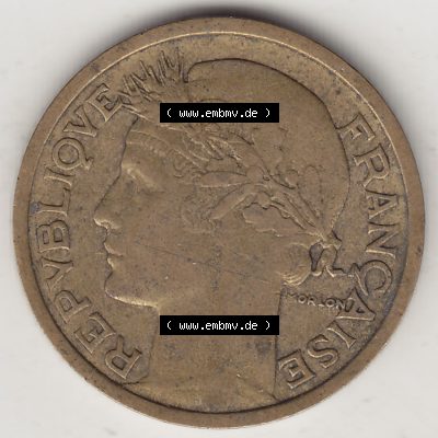 Münzen Frankreich Eurovorläufer, Umlaufmünze vor Euroeinführung 1931-1941, 1 Franken, 1 Franc, 1936-1 LIBERTE EGALITE FRATERNITE. Vorderseite einer Münze... Sammlung