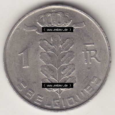 Münzen Belgien Eurovorläufer, Umlaufmünze vor Euroeinführung 1950-1988, 1 FR-Franken 1972 Belgique. Vorderseite einer Münze aus Europa als Digitales Bild /... Sammlung