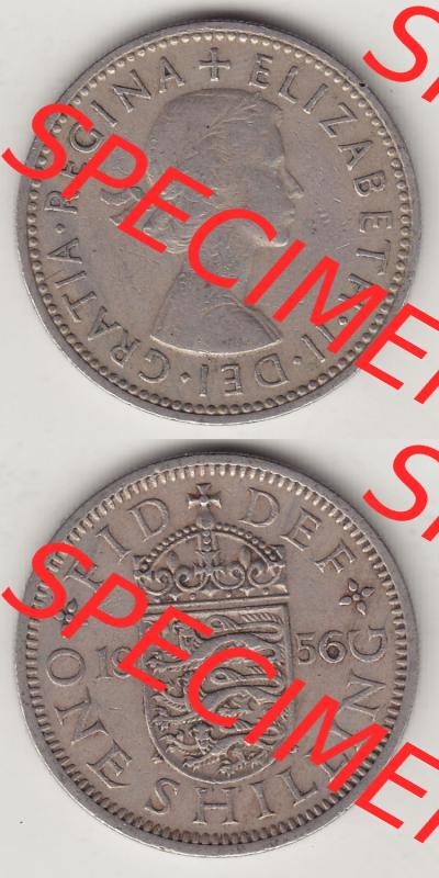 Münzen Großbritannien Eurovorläufer, Umlaufmünze vor Euroeinführung 1954-1970, 1 Schilling - Shilling, 1956-1 Wappen mit 3 Löwen. Vorderseite und... Sammlung