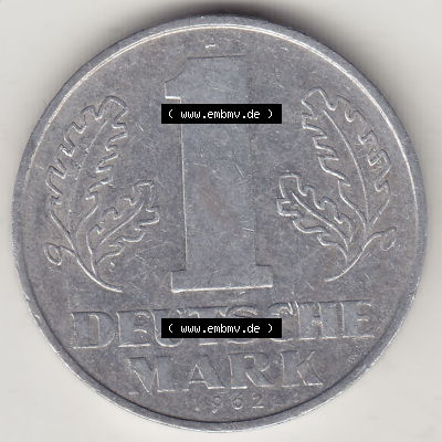 Münzen Deutschland DDR 1956-1963, A 1 Deutsche Mark 1962 (Stück 3). Rückseite einer 1 Mark Münze / Umlaufmünze aus Deutschland... Sammlung