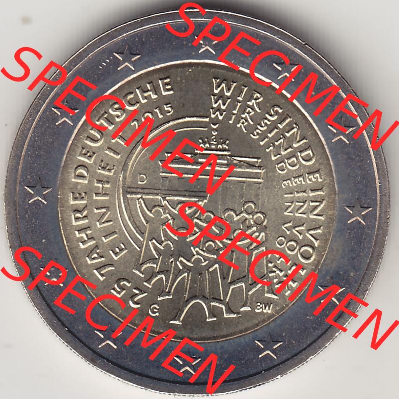 Münzen Euromünzen 2015, Deutschland / BRD 2 Euro Gedenkmünze 2015 mit Mzz. / Münzzeichen G 25 Jahre Deutsche Einheit - Wir sind ein Volk. 2 Euro Gedenkmünze... Sammlung