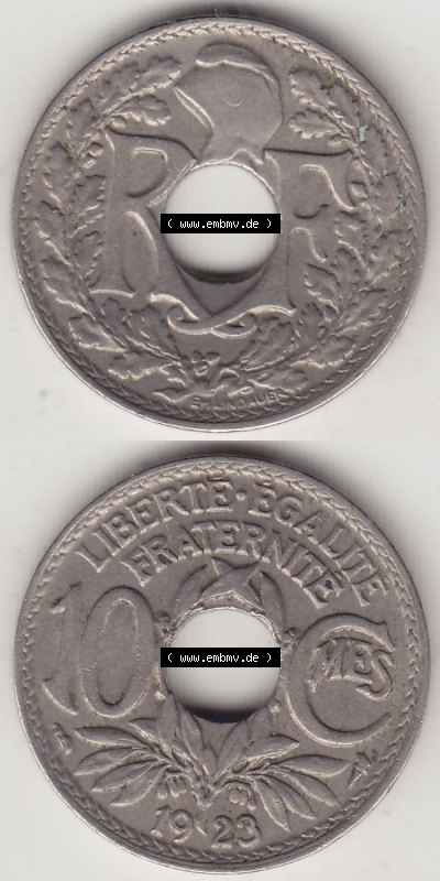 Münzen Frankreich Eurovorläufer, Umlaufmünze vor Euroeinführung 1917-1938, 10 Centimes, 10 CMES EGALITÉ FRATERNITÉ LIBERTÉ... Sammlung