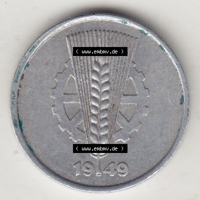 Münzen Deutschland DDR 1948-1950, A 5 Pfennig 1949-1. Vorderseite einer Münze aus der ehemaligen DDR in Europa als Digitales Bild / Bildmaterial zum Herunterladen für Sammler... Sammlung