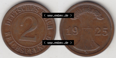 Münzen Deutschland 1918-1932 Weimarer Republik 1924-1936, 2 Reichspfennig A, 1925 (3) Sammlung