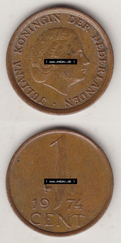 Münzen Niederlande / Netherlands Eurovorläufer, Umlaufmünze vor Euroeinführung 1950-1980, 1 Cent 1974 Juliana (4) Sammlung