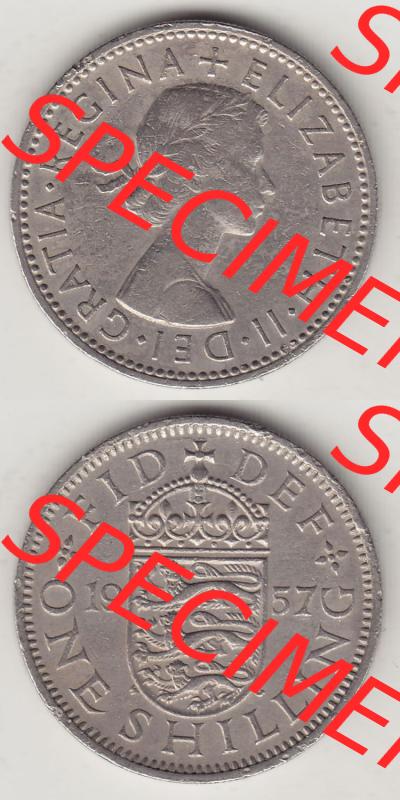 Münzen Großbritannien Eurovorläufer, Umlaufmünze vor Euroeinführung 1954-1970, 1 Schilling - Shilling, 1957-1 Wappen mit drei Löwen. Vorderseite... Sammlung