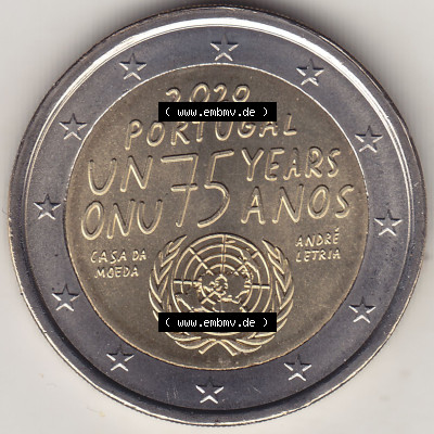 Münzen Euromünzen 2020 Portugal 2020-2020, 2 Euro 75 Jahre UNO Vereinte Nationen. 2 Euro Gedenkmünze, gültiges Zahlungsmittel... Sammlung