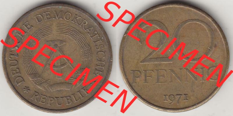 Münzen Deutschland DDR 1969-1990, 20 Pfennig 1971-2, DDR-Telefonmünze. Vorderseite und Rückseite Nebeneinander einer 20 Pfennig Münze / Umlaufmünze in der... Sammlung