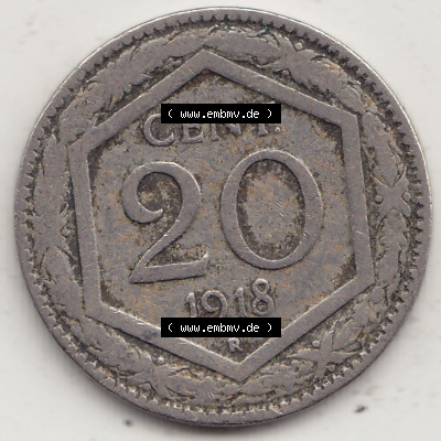 Münzen Italien / Italia Eurovorläufer, Umlaufmünze vor Euroeinführung 1919-1920, 20 Centesimi, Cent, REGNO D'ITALIA 1918 (Stück... Sammlung