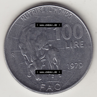 Münzen Italien / Italia Eurovorläufer, Gedenkmünze vor Euroeinführung 1979-1979, 100 Lire, Ernährungs- und Landwirtschafts-... Sammlung