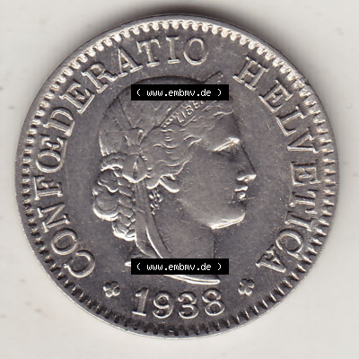 Münzen Schweiz Eurovorläufer, Umlaufmünze 1879-1980, 5 Rappen 1938 Helvetica (1) Sammlung