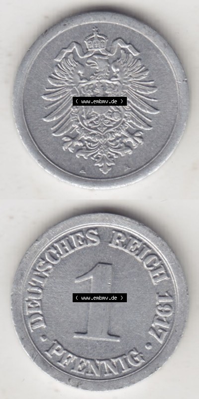 Münzen Deutschland 1918-1932 Weimarer Republik 1916-1918, 1 Pfennig A, 1917 II. (4) Sammlung