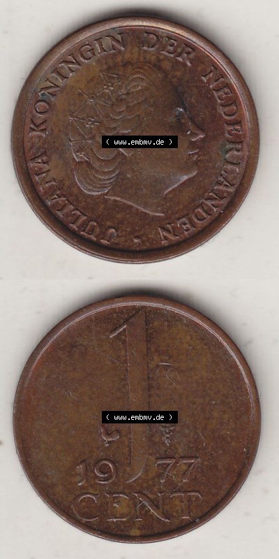 Münzen Niederlande / Netherlands Eurovorläufer, Umlaufmünze vor Euroeinführung 1950-1980, 1 Cent 1977 (4) Sammlung
