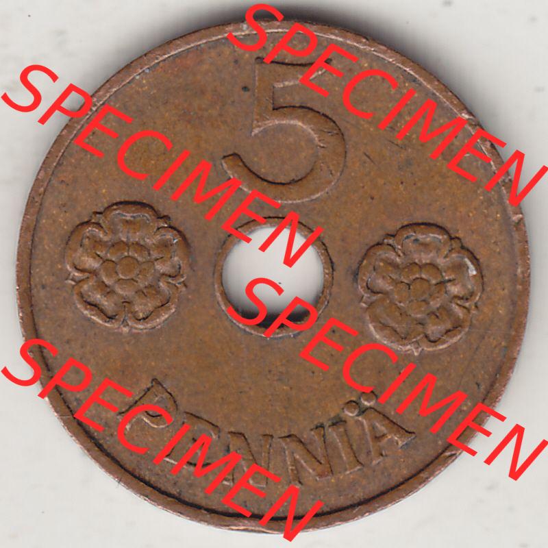 Alte Münzen Finnland, inoffizieller privater Kursmünzensatz / KMS - Zusammenstellung, mit Münze 1941-1943, 5 Penny, Penniä, Kupfer 1941-1. Rückseite... Sammlung