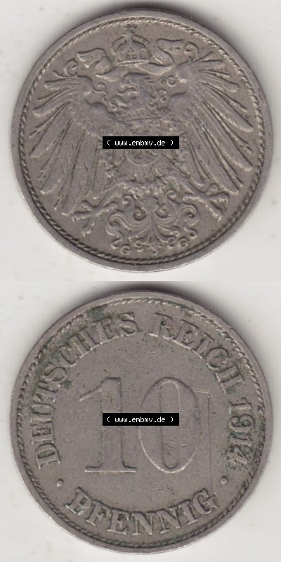 Münzen Deutschland 1871-1918 Kaiserreich 1890-1916, 10 Pfennig G, 1914 (4) Sammlung