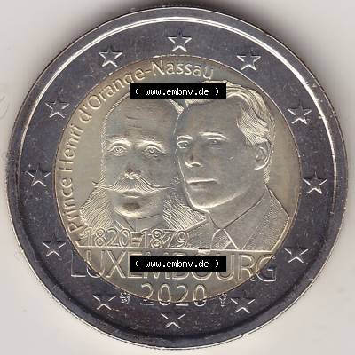 Münzen Euromünzen 2020, 2 Euro Gedenkmünze Luxemburg 2020-2020, 2 Euro Prinz Heinrich der Niederlande. 2 Euro Gedenkmünze, gültiges Zahlungsmittel in allen... Sammlung