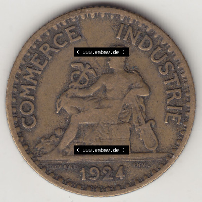 Münzen Frankreich Eurovorläufer, Umlaufmünze vor Euroeinführung 1920-1927, 1 Franken BON POUR 1 FRANC 1924 (Stück 1). Vorderseite... Sammlung