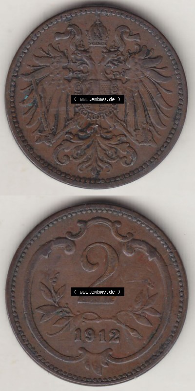Münzen Österreich / Austria Eurovorläufer, Umlaufmünze vor Euroeinführung 1892-1915, 2 Heller 1912 (4) Sammlung