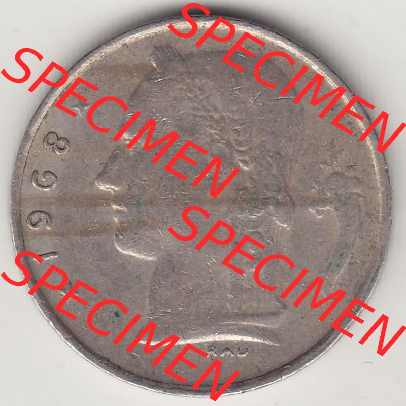 Münzen Belgien Eurovorläufer, Umlaufmünze vor Euroeinführung 1950-1988, 1 FR-Franken 1968 België. Rückseite einer Münze aus Europa als Digitales Bild... Sammlung