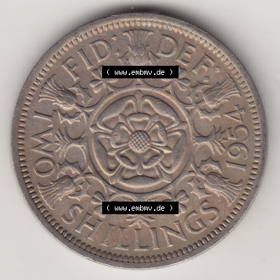 Münzen Großbritannien Eurovorläufer, Umlaufmünze vor Euroeinführung 1954-1970, 2 Schilling - Shillings 1954 (Stück 2). Rückseite... Sammlung