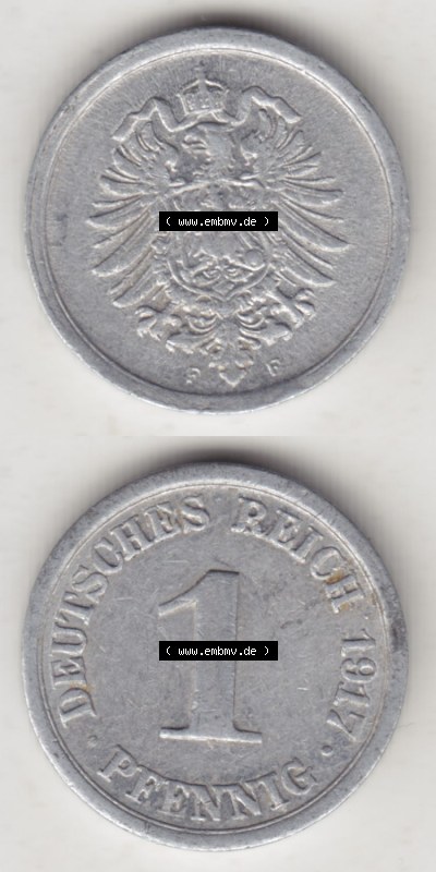 Münzen Deutschland 1918-1932 Weimarer Republik 1916-1918, 1 Pfennig F, 1917 IV (4) Sammlung