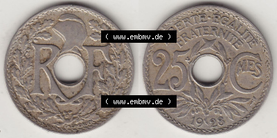 Münzen Frankreich Eurovorläufer, Umlaufmünze vor Euroeinführung 1917-1937, 25 Cmes, Centimes 1928 (Stück 1) LIBERTE EGALITE... Sammlung