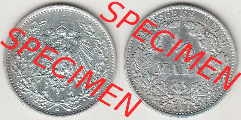 Münzen Deutschland 1871-1918 Kaiserreich Silbermünze 1905-1919, 1/2 Mark D 1911. Vorderseite und Rückseite Nebeneinander einer Münze aus Europa dem Deutschen Kaiserreich... Sammlung