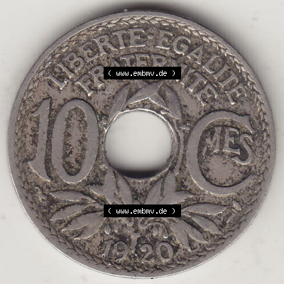 Münzen Frankreich Eurovorläufer, Umlaufmünze vor Euroeinführung 1917-1938, 10 Centimes, 10 CMES EGALITÉ FRATERNITÉ LIBERTÉ... Sammlung