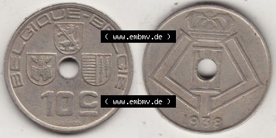 Alte Münzen KMS Belgien, Kursmünzensatz - Zusammenstellung 1938-1940, mit Münze 1938-1939, 10 C, Centime, BELGIQUE - BELGIE... Sammlung