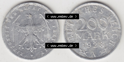 Münzen Deutschland 1918-1932 Weimarer Republik 1923-1923, 200 Mark A, 1923 II (3) Sammlung