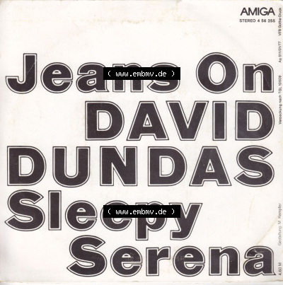 Amiga Schallplatten: Amiga 1977, David Dundas mit Jeans On und Sleepy Serena. Vorderseite der Schallplatte aus privater Sammlung,... Sammlung