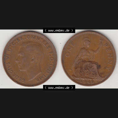 Münzen Großbritannien Eurovorläufer, Umlaufmünze vor Euroeinführung 1937-1948. 1 One Penny 1948-1, George VI, GEORGIVS VI DGBROMNREX FDINDIMP.... Sammlung