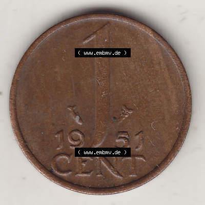 Münzen Niederlande / Netherlands Eurovorläufer, Umlaufmünze vor Euroeinführung 1950-1980, 1 Cent 1951 Juliana (2) Sammlung